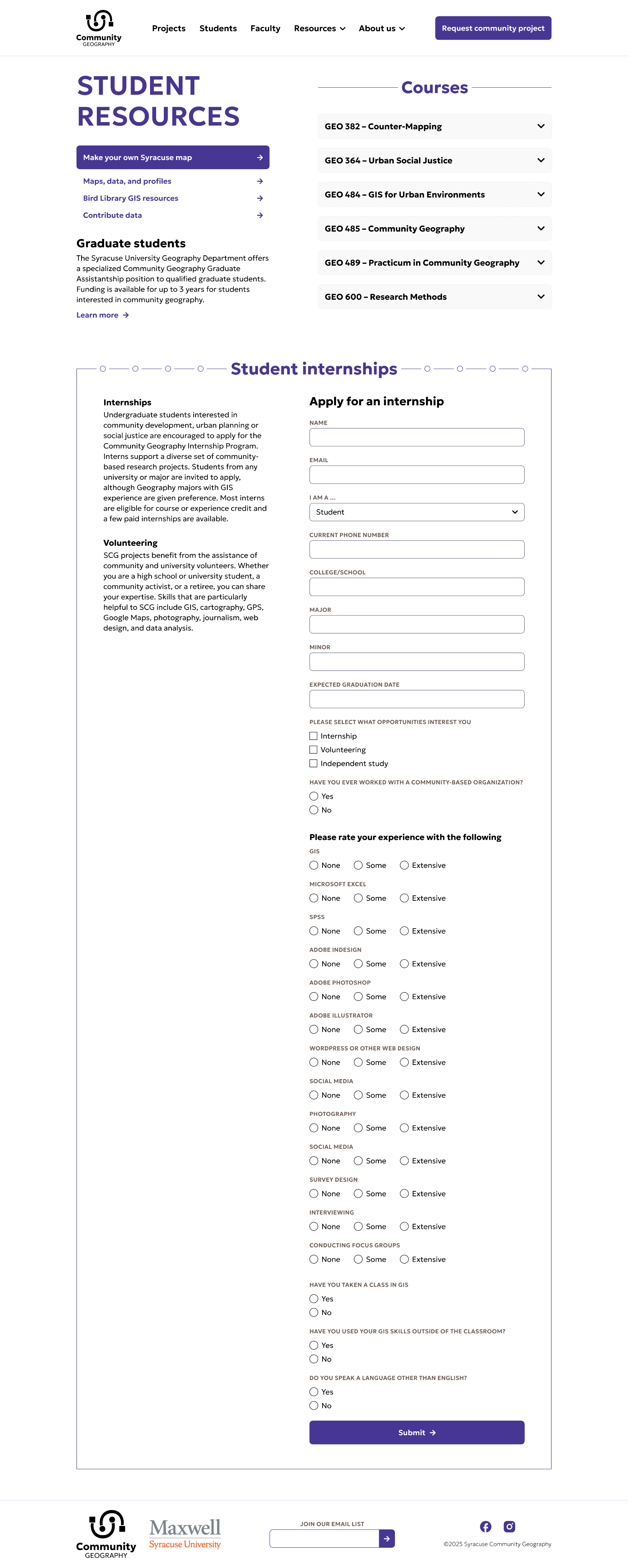 Student resources page